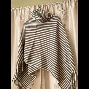 Life is beautiful striped cape style poncho sweater top cowl neck fringe one Sz